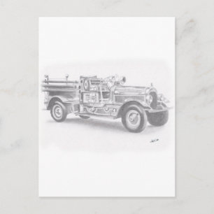 handgezeichnete Vintage-Feuerwehrskizze Postkarte