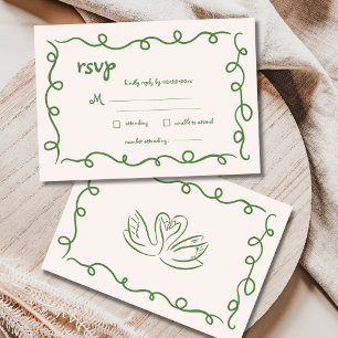 Handgezeichnete Vintage Französisch-grüne Whimsike RSVP Karte