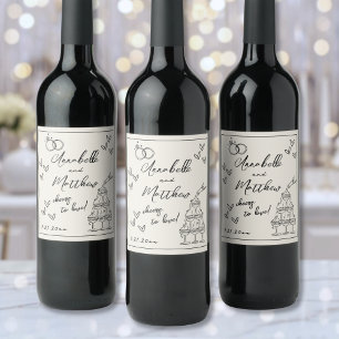 Handgezeichnete Vintage-Hochzeit Weinetikett