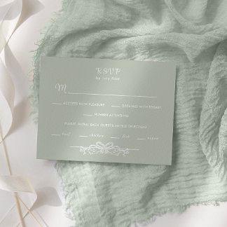 Handgezeichnete Vintage-Schleife auf Salbei-Hinter RSVP Karte