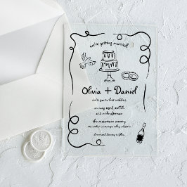 Handgezeichnete Vintage Schwarz-Weiß-Hochzeit Acryleinladungen