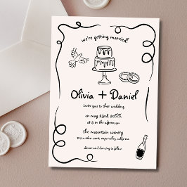 Handgezeichnete Vintage Schwarz-Weiß-Hochzeit Einladung