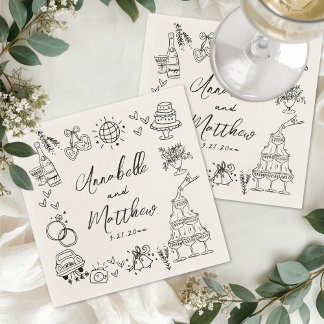 Handgezeichnete Vintage-Whimsical-Hochzeit Serviette