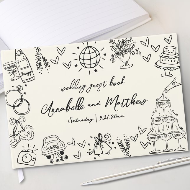 Handgezeichnete Vintage Whimsikhochzeit Gästebuch (Hand Drawn Vintage Whimsical Wedding Guest Book)