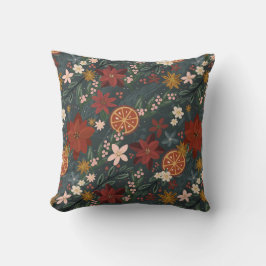 Handgezeichnete Vintage Winter Florals Dunkelgrün Kissen