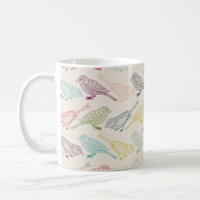 Handgezeichnete Vogelskizzen verschiedener Farben Kaffeetasse (Links)