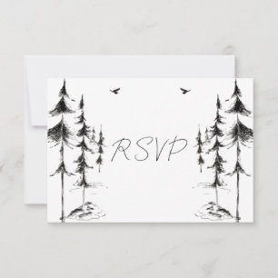 Handgezeichnete Wald- und Berg-Zielhochzeit RSVP Karte