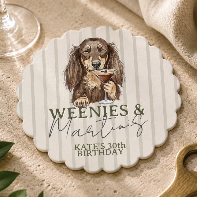 Handgezeichnete Weenies und Martinis Dachshund Untersetzer (Hand Drawn Weenies and Martinis Dachshund Paper Coaster)