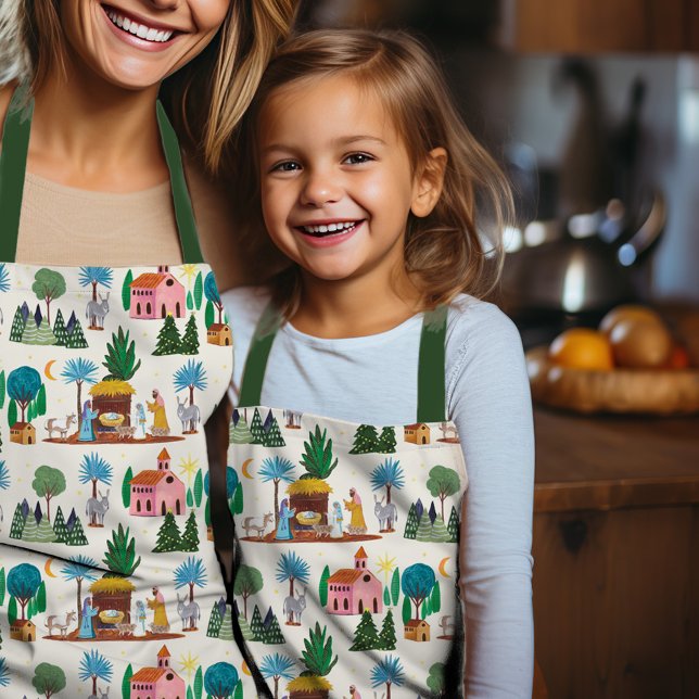 Handgezeichnete Weihnachts-Krippenszene Schürze (Nativity Scene Hand drawn Christmas Apron)