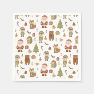 Handgezeichnete Weihnachts-Wald-Napkins Serviette
