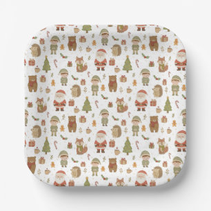 Handgezeichnete Weihnachts-Wald-Papierteller Pappteller