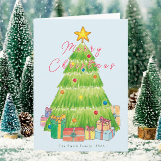Handgezeichnete Weihnachtsbaum-Familie Feiertagskarte