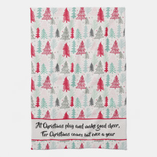 Handgezeichnete Weihnachtsbäume Evergreen Pine Red Geschirrtuch