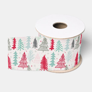 Handgezeichnete Weihnachtsbäume Evergreen Pine Red Ripsband