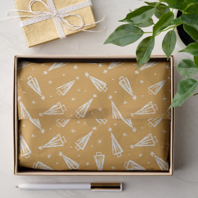 Handgezeichnete Weihnachtsbäume in gelbem Gewebe Seidenpapier (Geschenk)