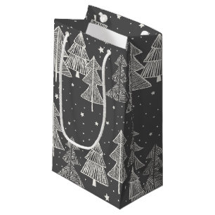 Handgezeichnete Weihnachtsbäume schneit im Chalkbo Kleine Geschenktüte