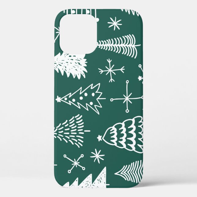 Handgezeichnete Weihnachtsbäume, Wintermuster. Case-Mate iPhone Hülle (Rückseite)
