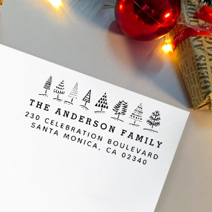 Handgezeichnete Weihnachtsbaumen Name und Rücksend Gummistempel
