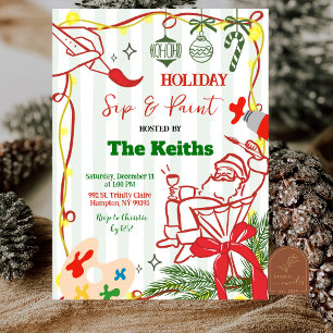 Handgezeichnete Weihnachtsfeier Paint and Sip Einl Einladung
