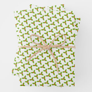 Handgezeichnete Weihnachtsfeiertage mit Stechpalme Geschenkpapier Set