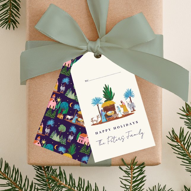 Handgezeichnete Weihnachtskrippe Geschenkanhänger (Nativity Scene Hand drawn Christmas Gift Tags)