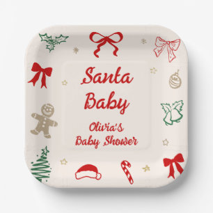 Handgezeichnete Weihnachtsmann-Baby-Babyparty Pappteller