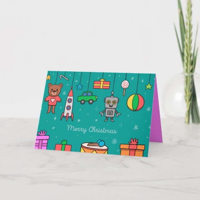Handgezeichnete Weihnachtsspielzeugkarte Dankeskarte (Vorderseite)