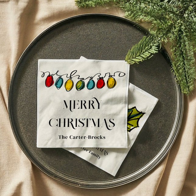 Handgezeichnete Weihnachtsweihenzweige Serviette (Hand Drawn Christmas String Lights Illustration Sketch Holiday Party Napkins)
