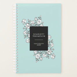 Handgezeichnete weiße Blume Türkis Termin Planer