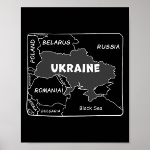 Handgezeichnete weiße Linienkarte der Ukraine und Poster