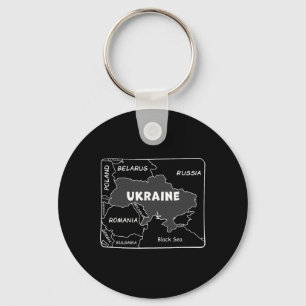 Handgezeichnete weiße Linienkarte der Ukraine und Schlüsselanhänger