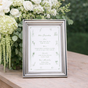 Handgezeichnete weiße und grüne Balken-Getränkekar Poster