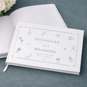 Handgezeichnete Weiße und Grüne Hochzeit Gästebuch