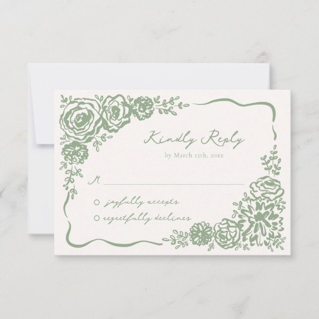 Handgezeichnete Weißweiden-Grüne Hochzeit RSVP Karte (Vorderseite)
