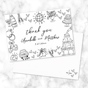 Handgezeichnete whimische Hochzeit Dankeskarte