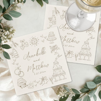 Handgezeichnete whimische Hochzeit Serviette