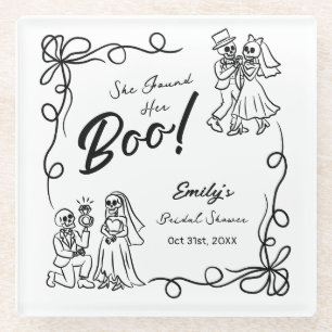 Handgezeichnete whimsiatische Halloween-Hochzeitsd Glasuntersetzer