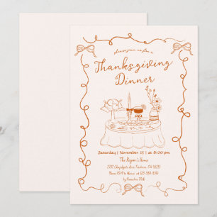 Handgezeichnete whimsical Dinner-Tisch Thanksgivin Einladung