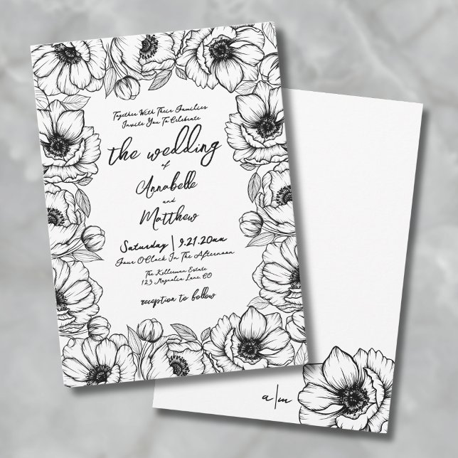Handgezeichnete Whimsical Floral Wedding Einladung (Hand Drawn Whimsical Floral Wedding Invitation)