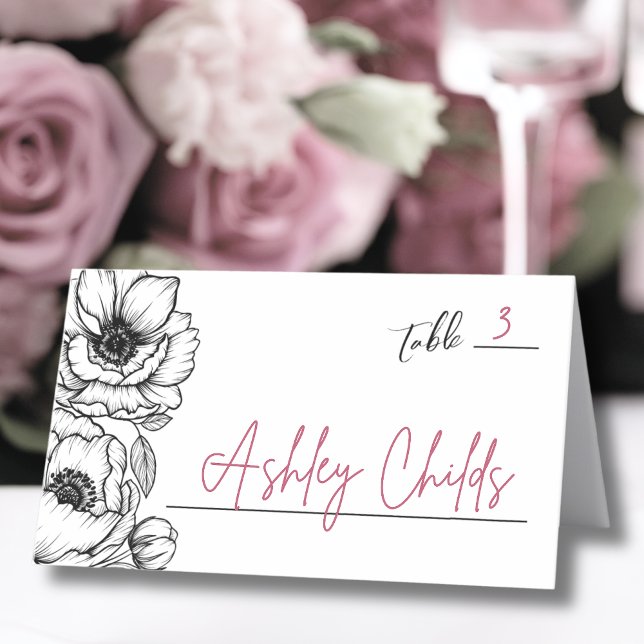 Handgezeichnete Whimsical Floral Wedding Platzkarte (Hand Drawn Whimsical Floral Wedding Place Card)