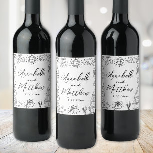 Handgezeichnete Whimsical-Hochzeit Weinetikett
