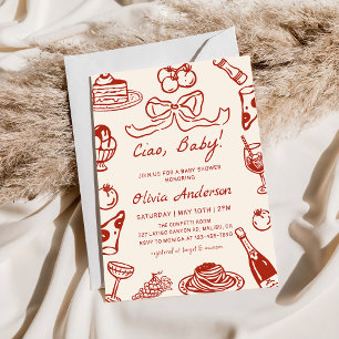 Handgezeichnete whimsical italienische Pizza Baby- Einladung