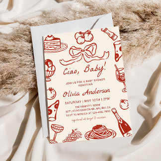 Handgezeichnete whimsical italienische Pizza Baby- Einladung