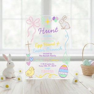 Handgezeichnete Whimsical-Kritzeleien Ostern-Party Acryleinladungen