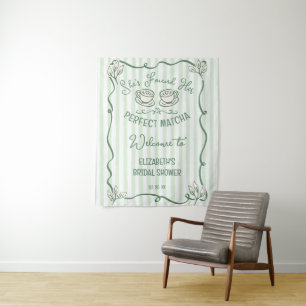 Handgezeichnete whimsical perfekte Matcha-Brautpar Wandteppich