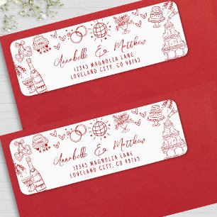 Handgezeichnete Whimsical Red Wedding Rücksendeadr