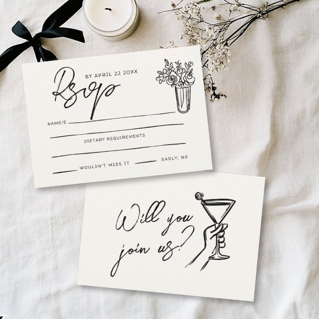 Handgezeichnete Whimsical Stylish Trendy Wedding RSVP Karte (Von Creator hochgeladen)