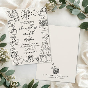 Handgezeichnete Whimsical Vintage Hochzeit Einladung