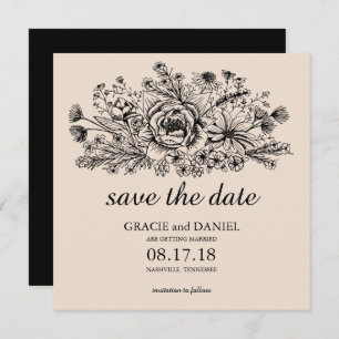 Handgezeichnete Wildblume - Feld Save the Date Einladung