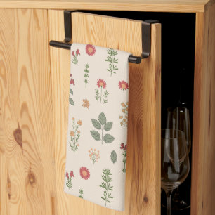 Handgezeichnete Wildblumen Farmhaus Vintage Kräu Geschirrtuch